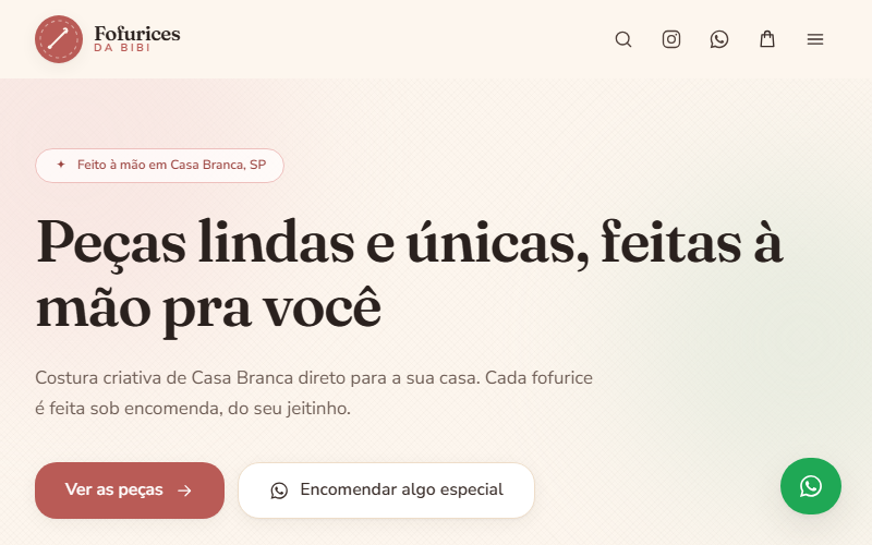Tela do site Fofurices da Bibi