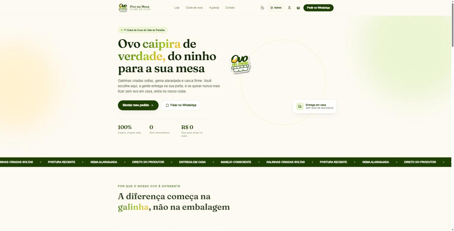 Tela do site Ovo na Mesa